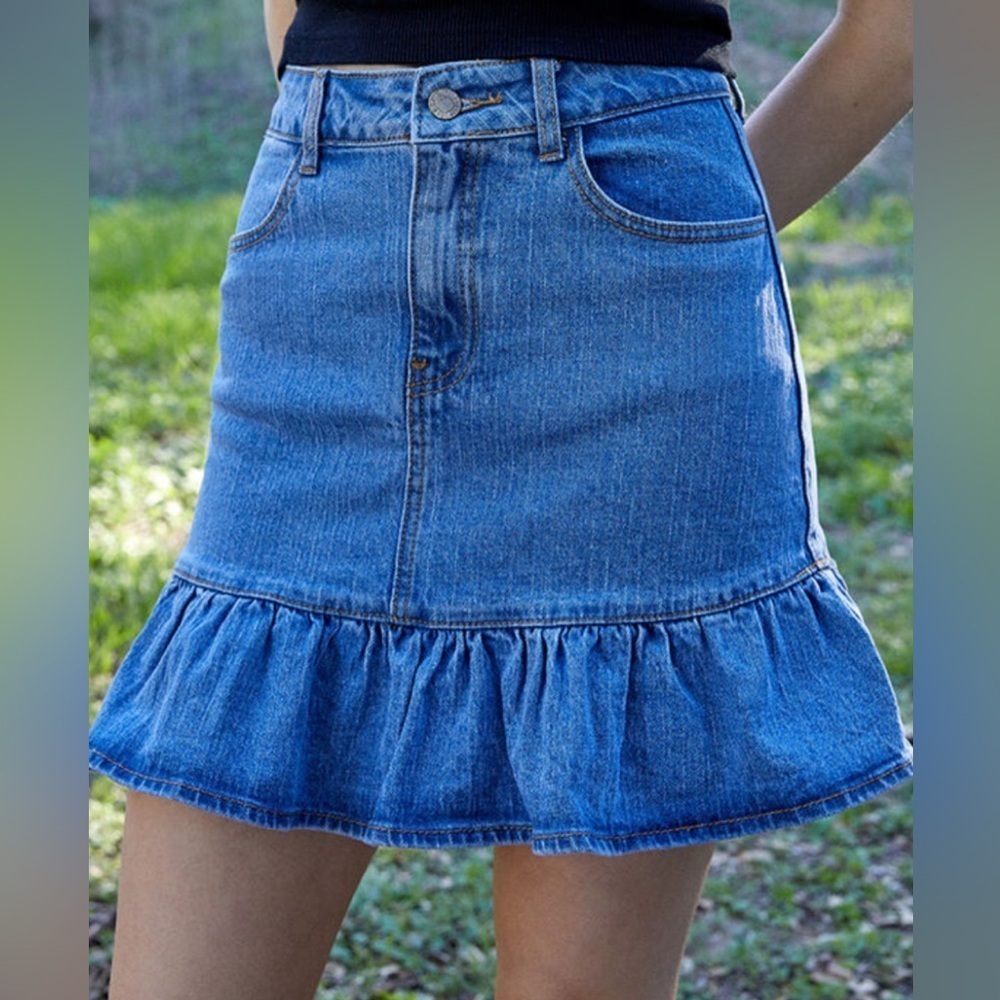 Brandy Melville Blue Ruffle Hem Denim Mini Skirt